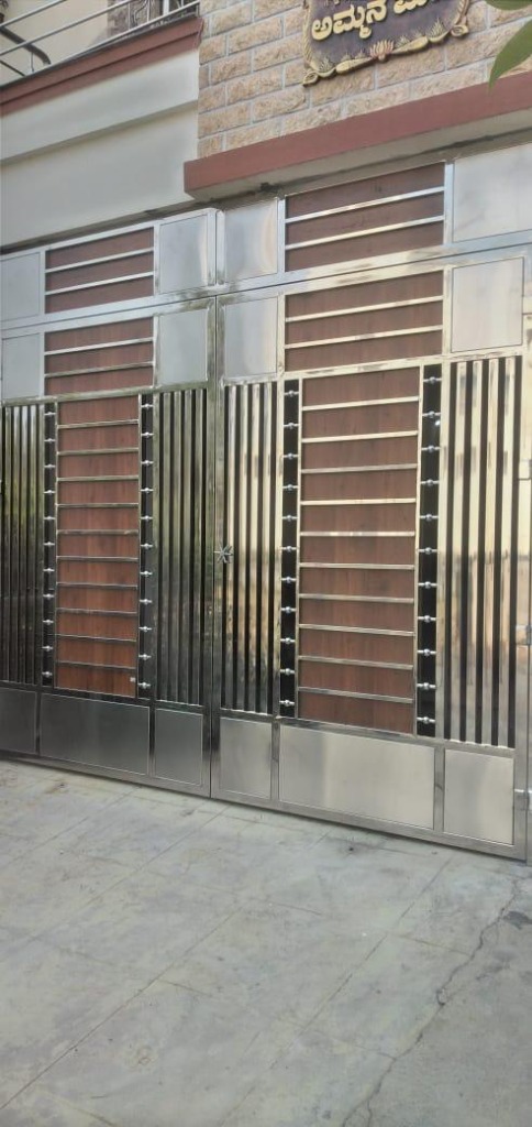 Tall Stainless Steel compound Gate with Wooden Panels